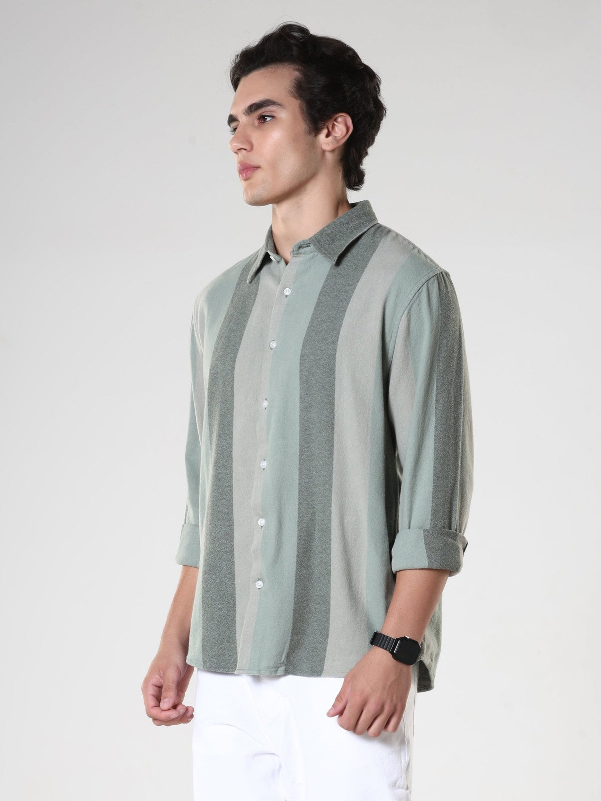 Ambuel - Striped Regular Shirt - Green - Espanshe