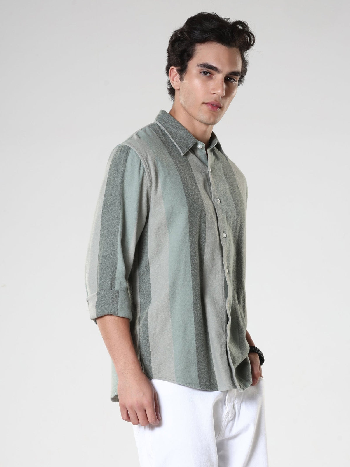 Ambuel - Striped Regular Shirt - Green - Espanshe