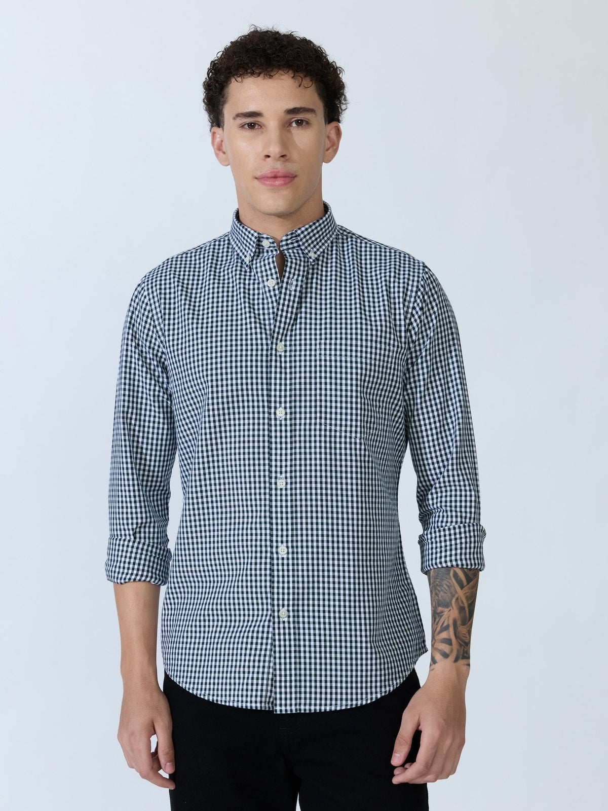 Sara - 100% Cotton Gingham Shirt - Dark Green - Espanshe