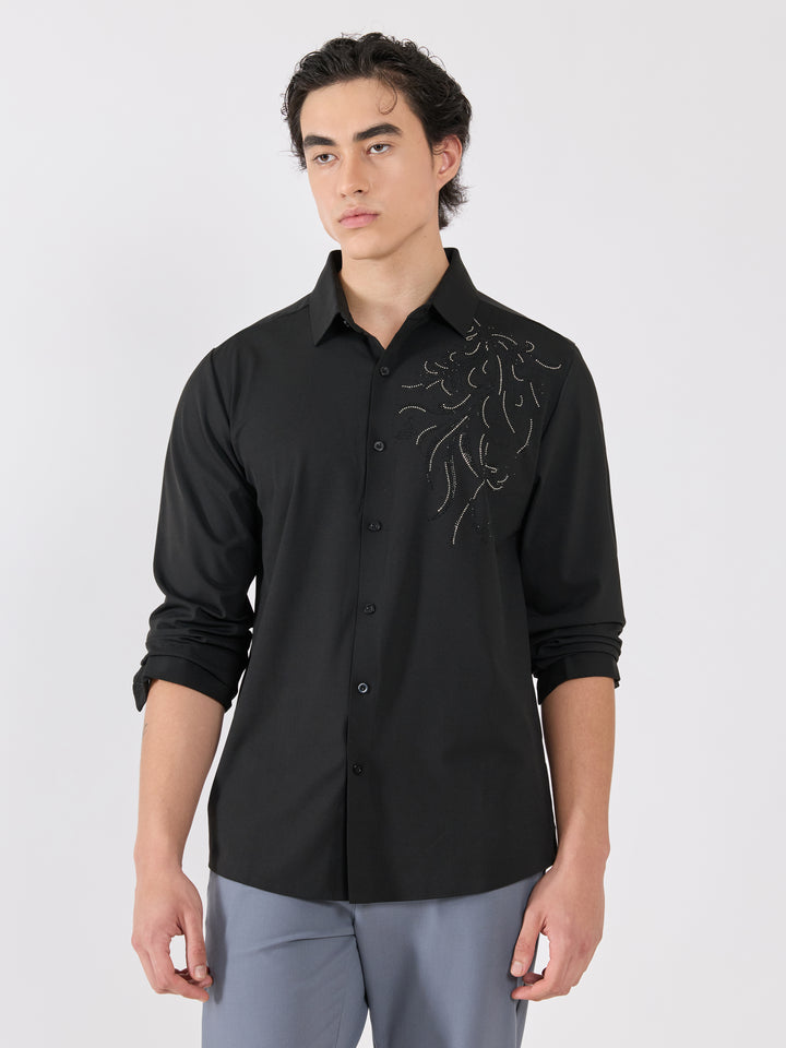men's  shirt - regal swirl Embellished with stone- black