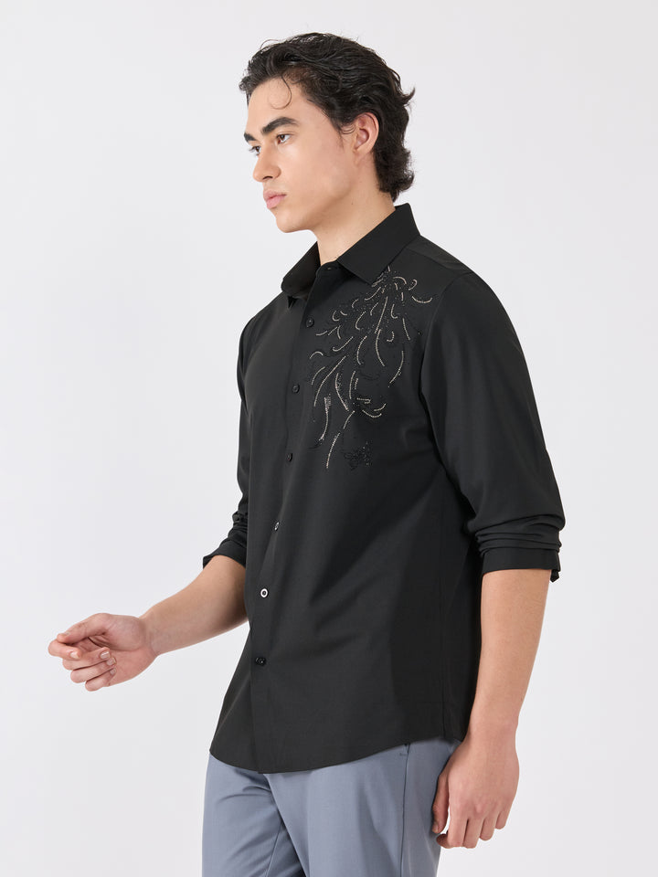 men's  shirt - regal swirl Embellished with stone- black