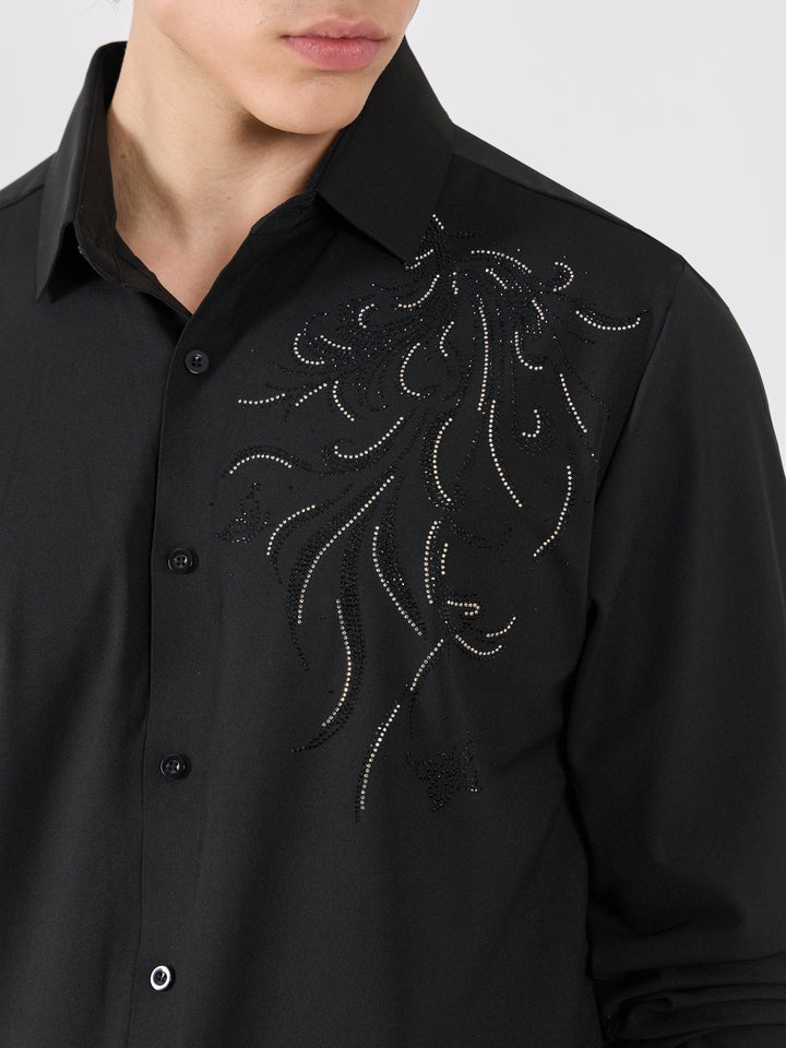 men's  shirt - regal swirl Embellished with stone- black