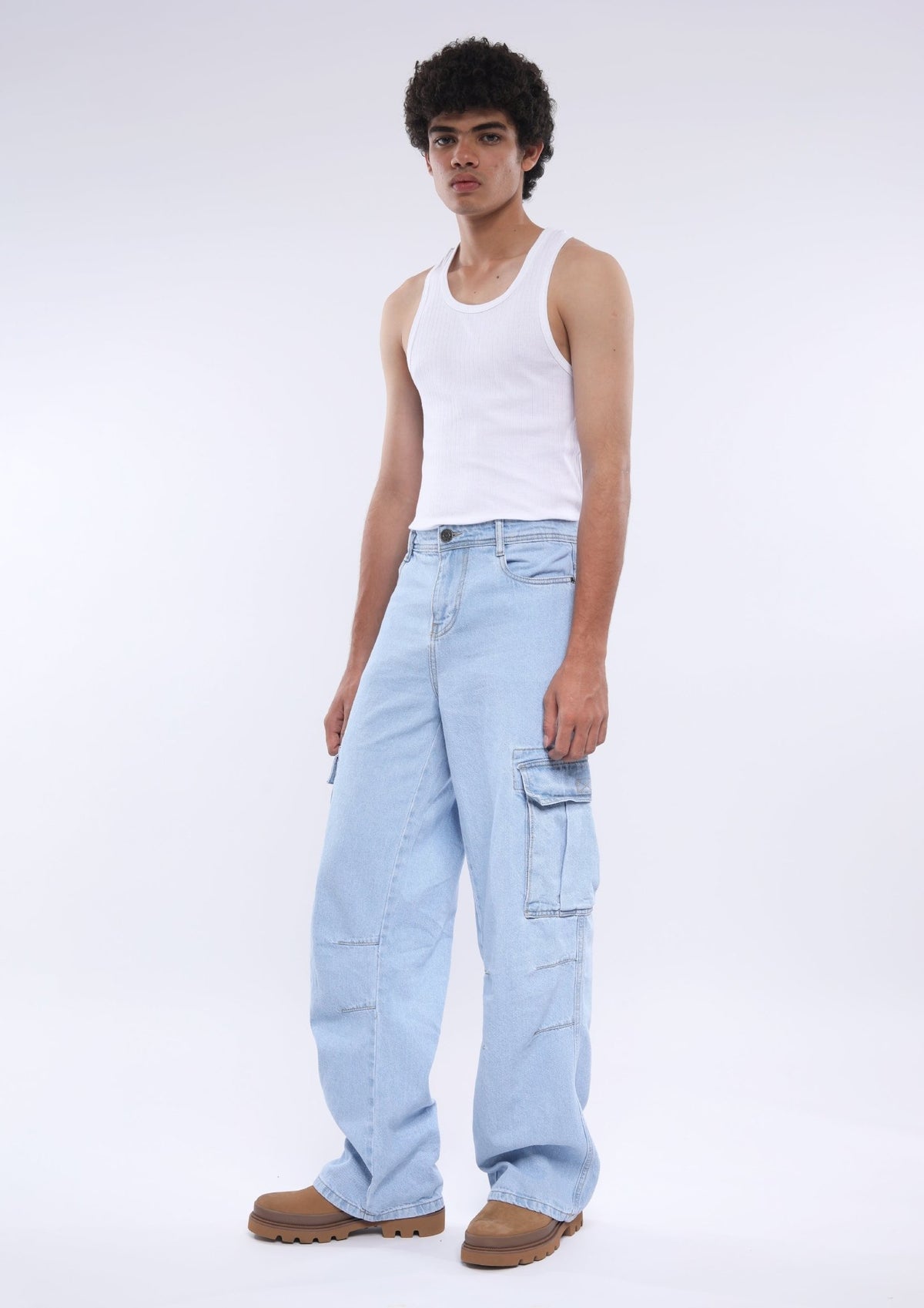 Arlo - Loose Cargo Jeans - Light Blue - Espanshe