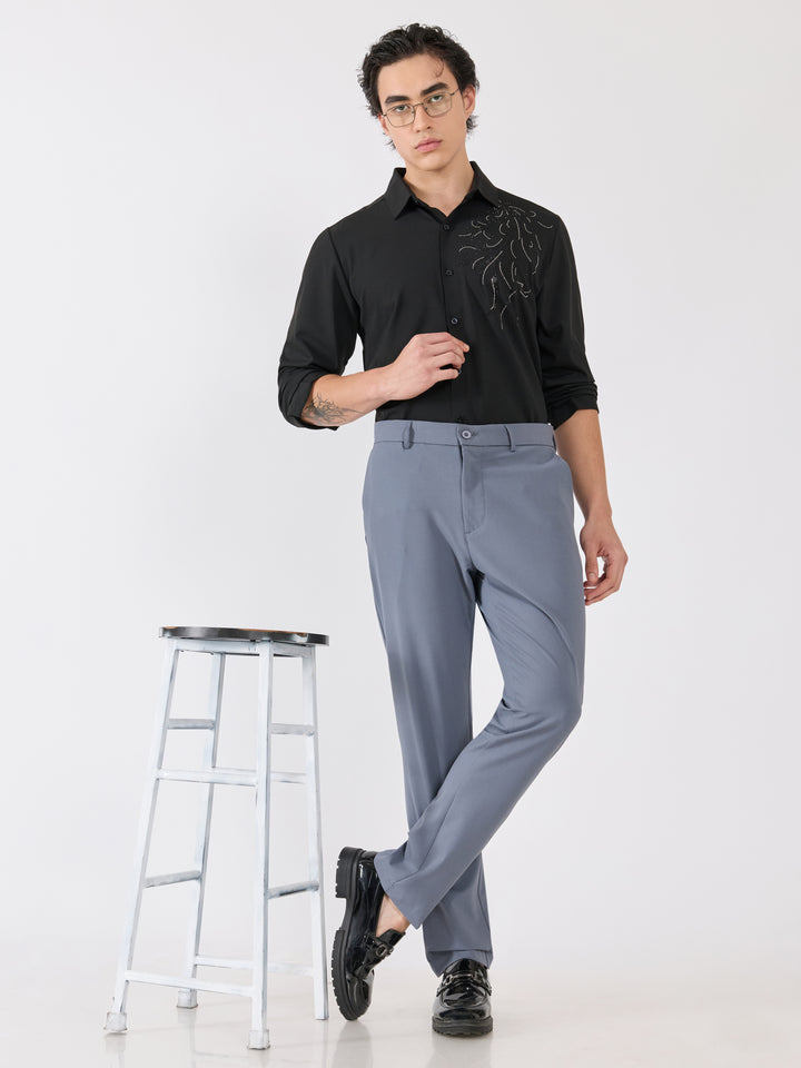 men's  shirt - regal swirl Embellished with stone- black
