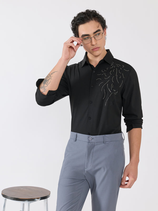 Osmond - Regal Swirl Embellished Shirt - Black