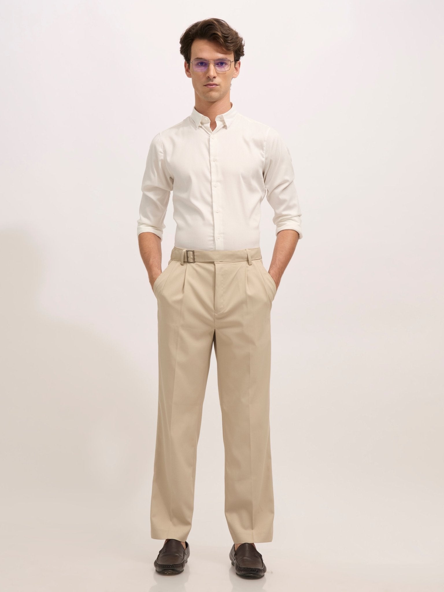 Maximilian - Beltless Formal Pant - Cream - Espanshe