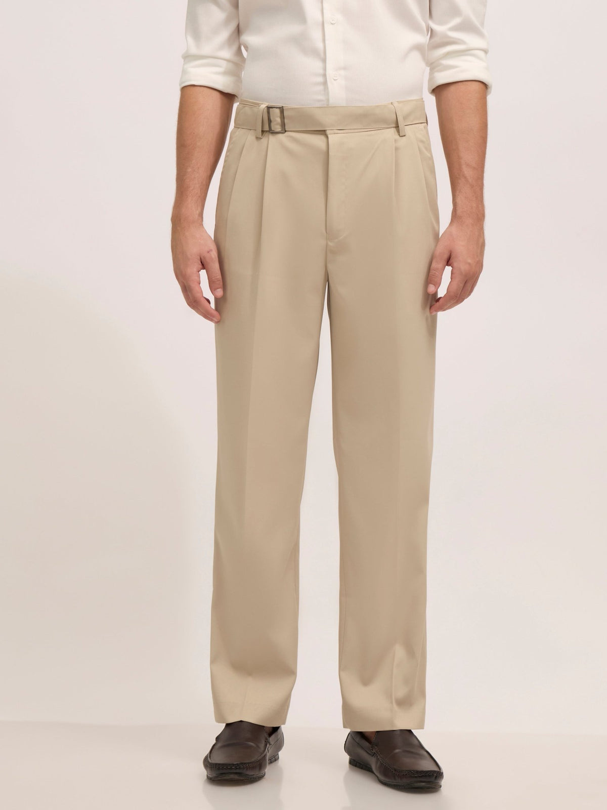 Maximilian - Beltless Formal Pant - Cream - Espanshe