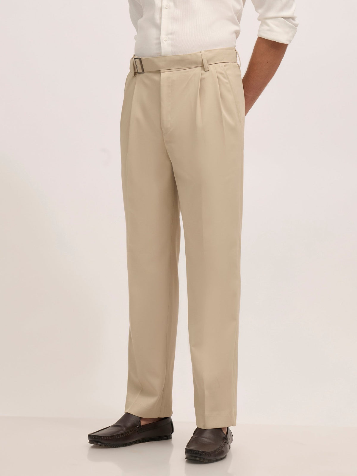 Maximilian - Beltless Formal Pant - Cream - Espanshe