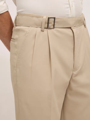 Maximilian -men's  Beltless Formal Pant in Cream