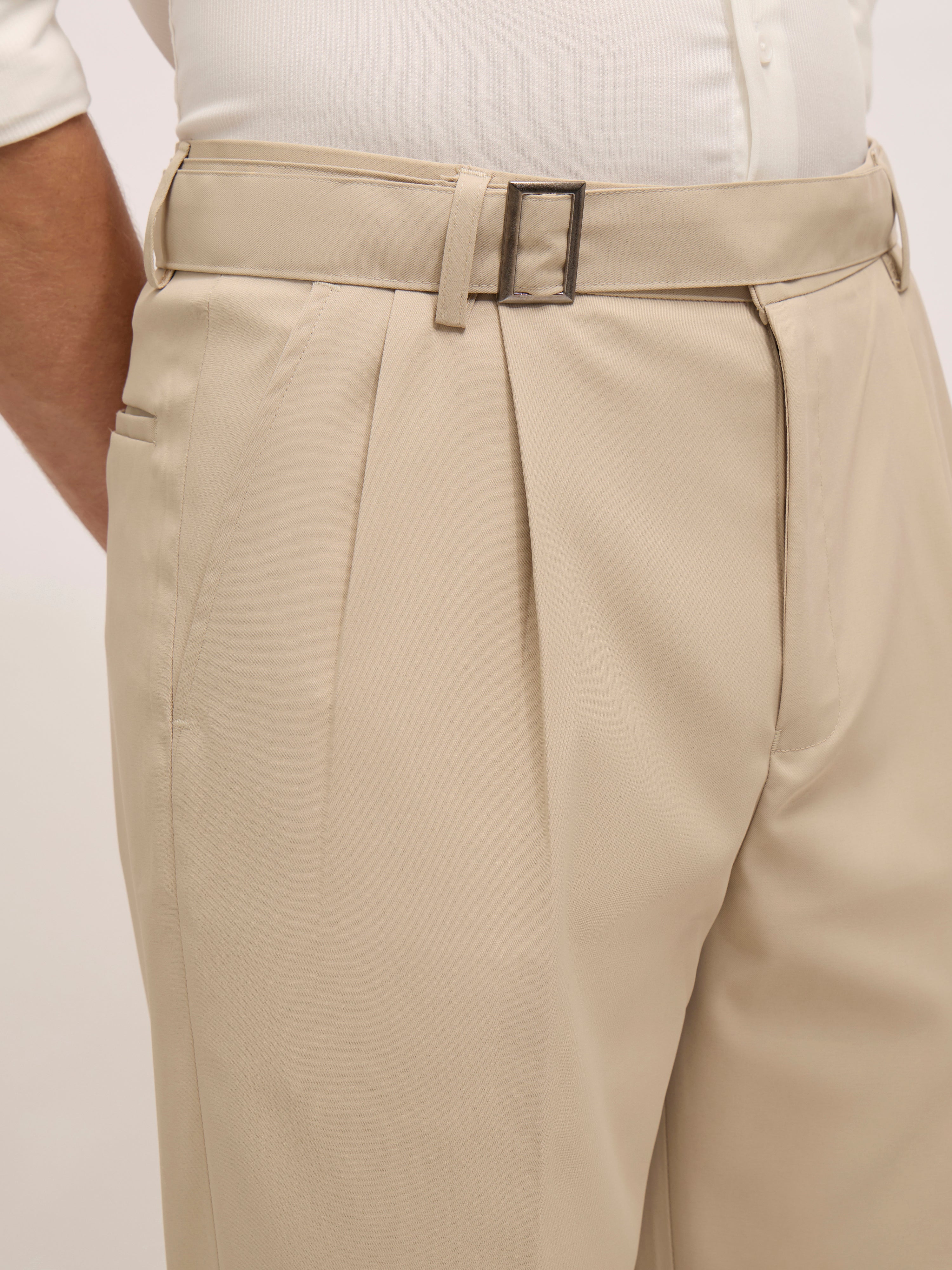 Maximilian -men's  Beltless Formal Pant in Cream