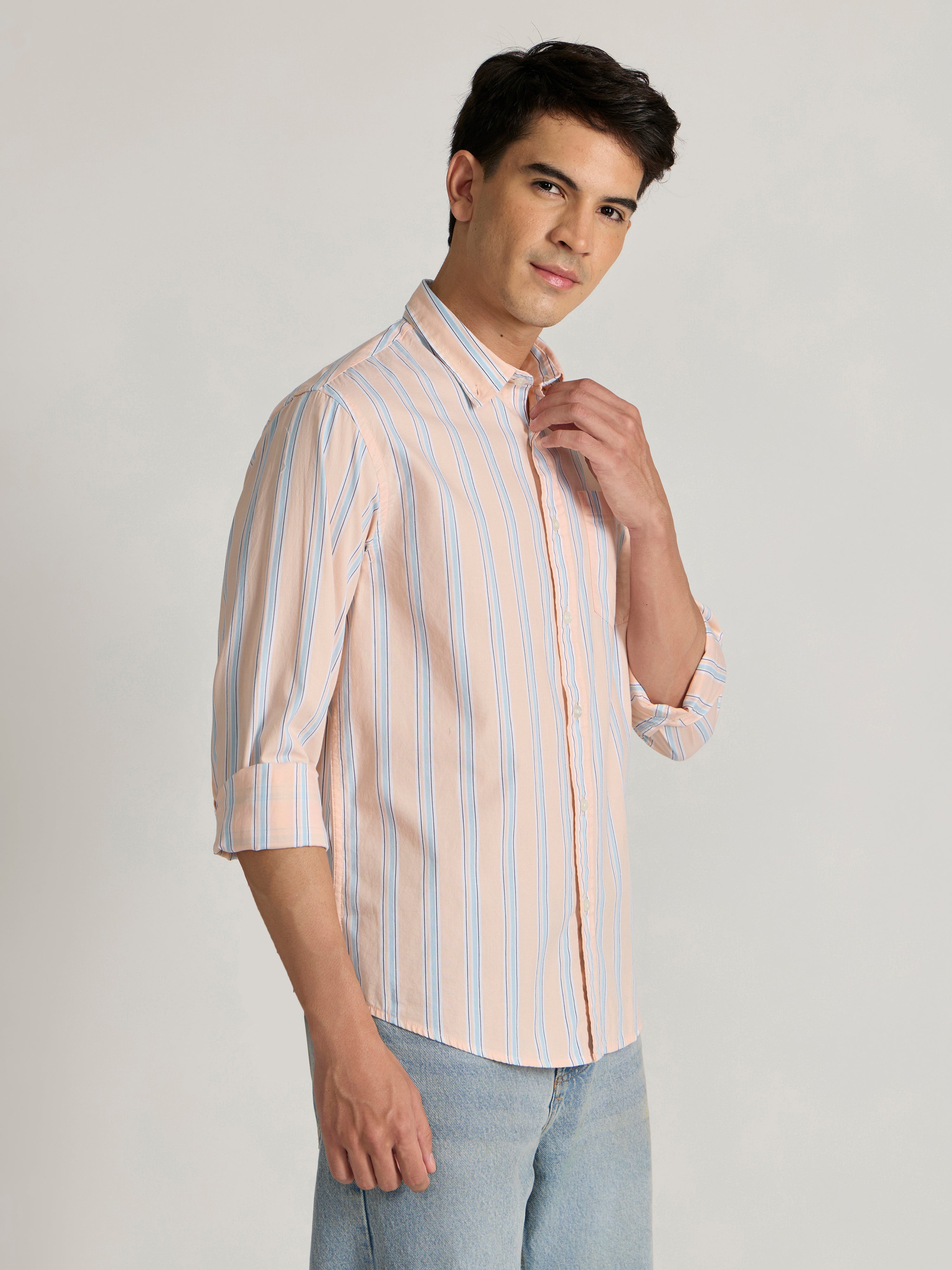Men's Striped Shirt in peach