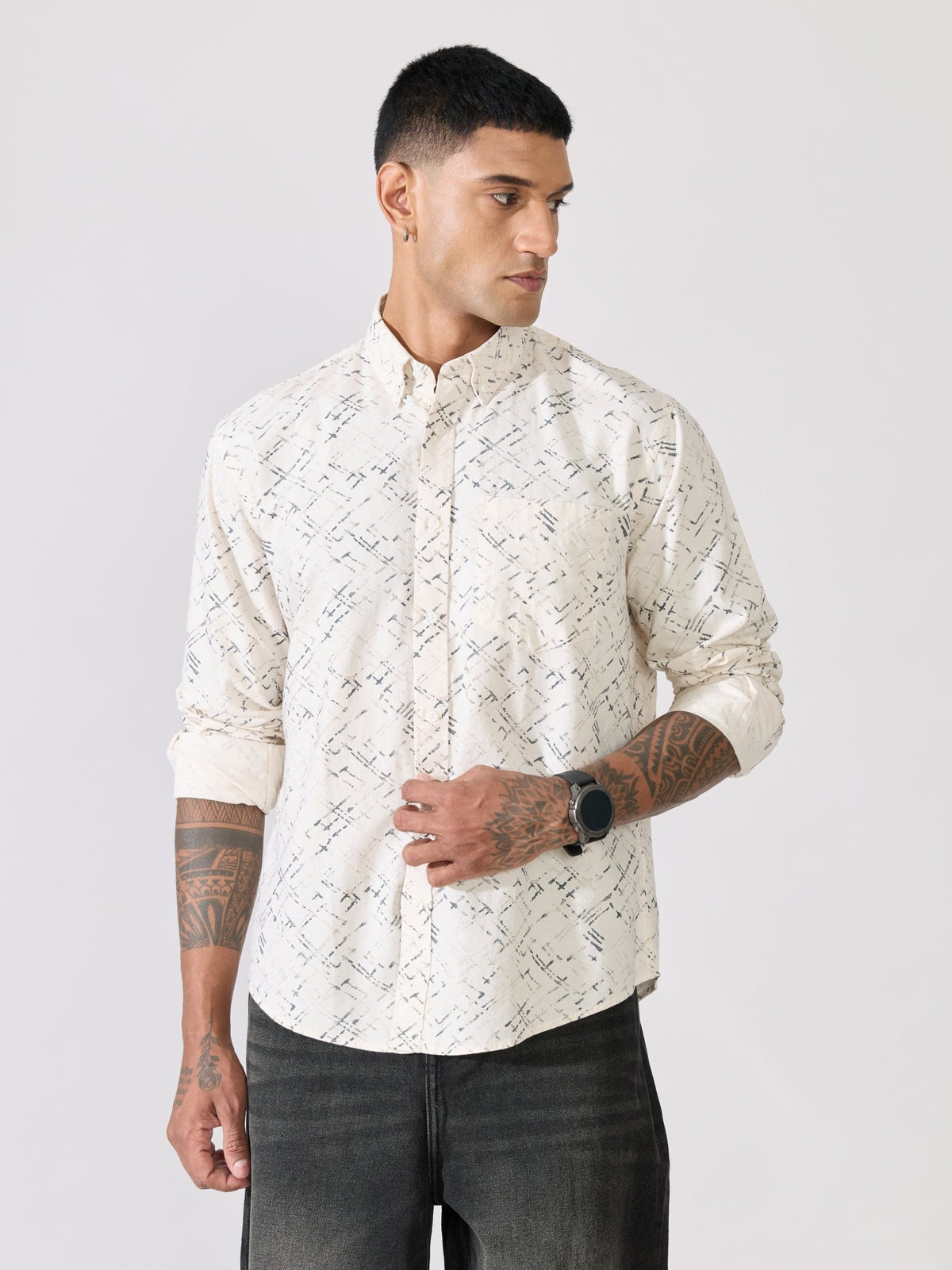 Nefilo - Oxford Printed Shirt - Cream - Espanshe