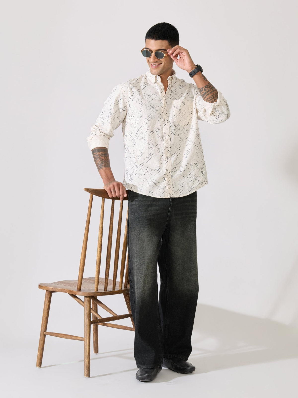 Nefilo - Oxford Printed Shirt - Cream - Espanshe
