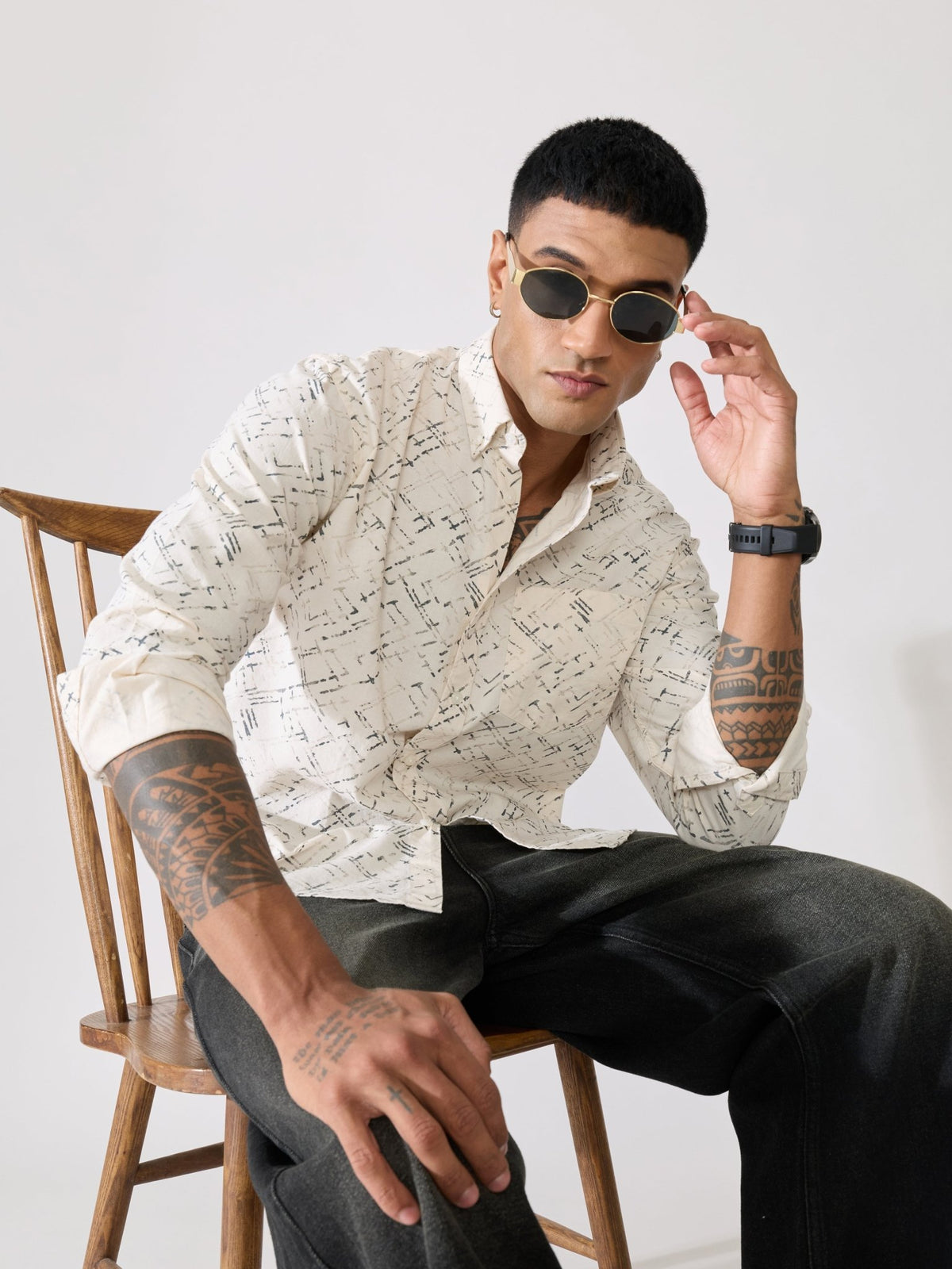 Nefilo - Oxford Printed Shirt - Cream - Espanshe