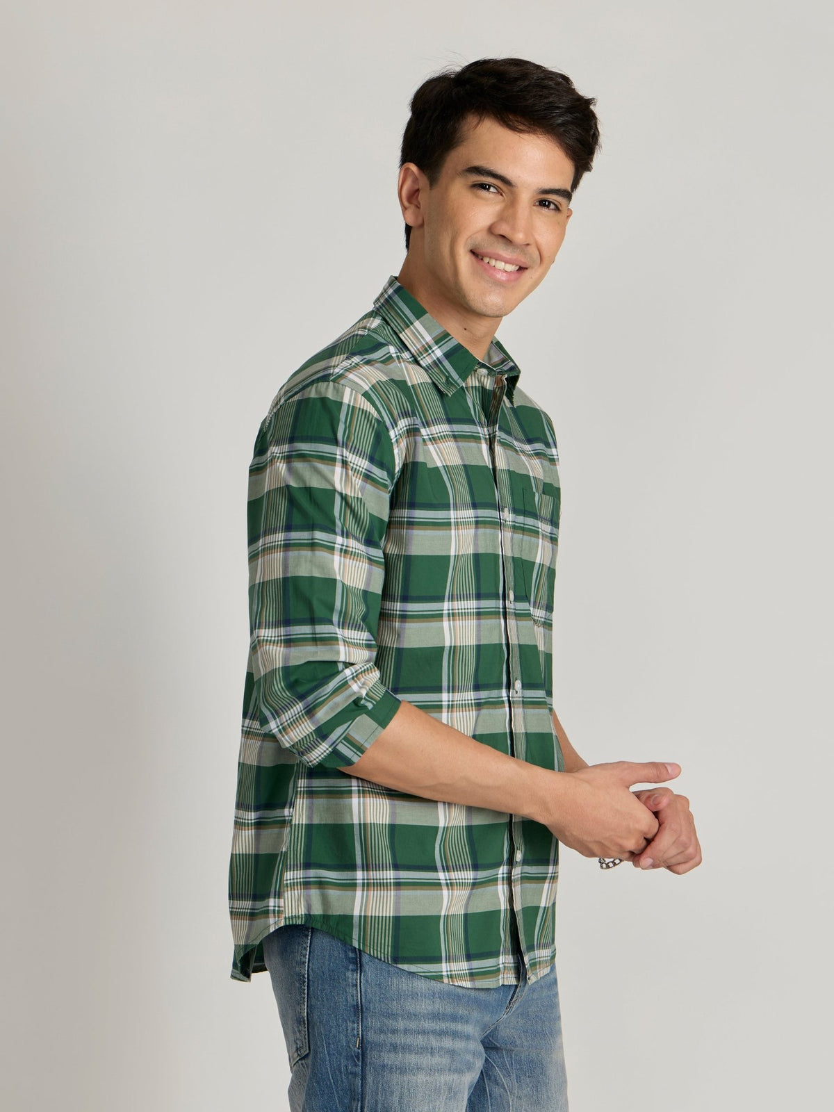 Torsten - Relaxed Fit Checks Shirt - Dark Green - Espanshe