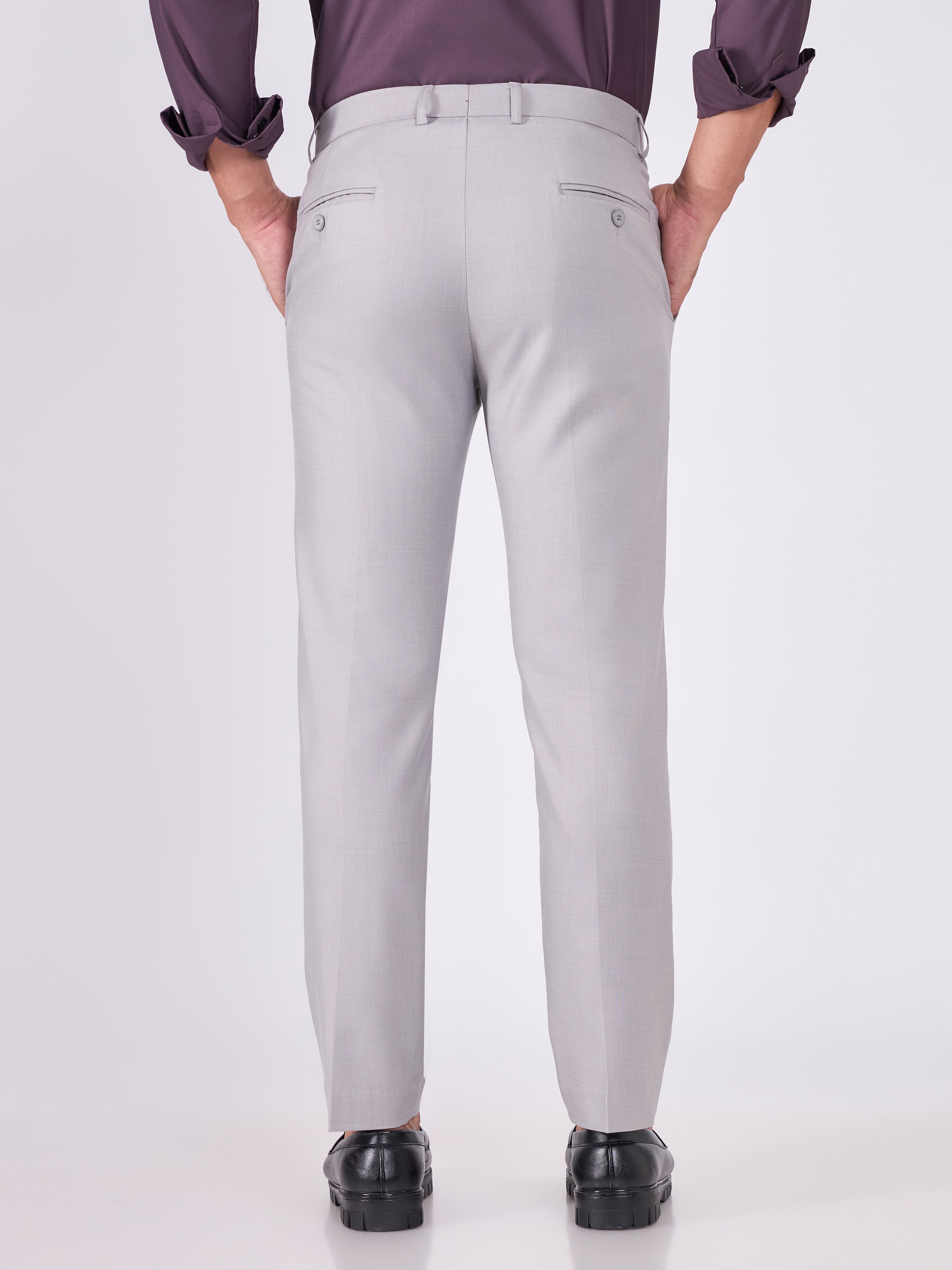 men wearing Skinny Fit Formal Trousers - Light Gray
