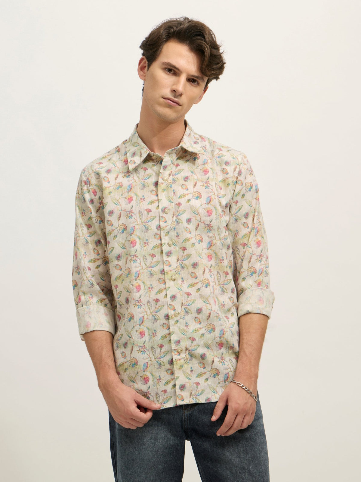 Westley - Regular Floral Printed Shirt - Yellow Green - Espanshe