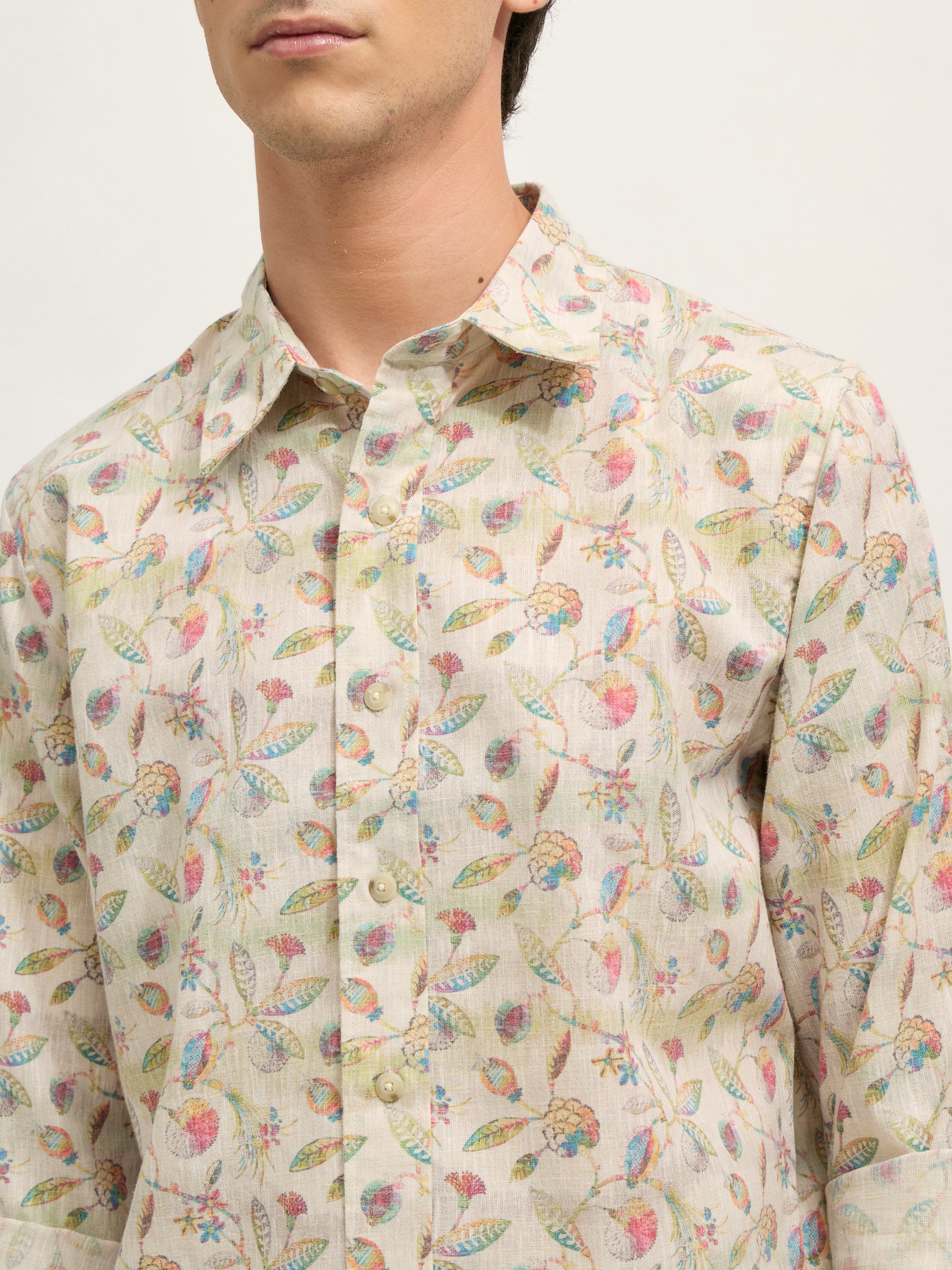 Men's Regular Floral Printed Shirt - Yellow Green