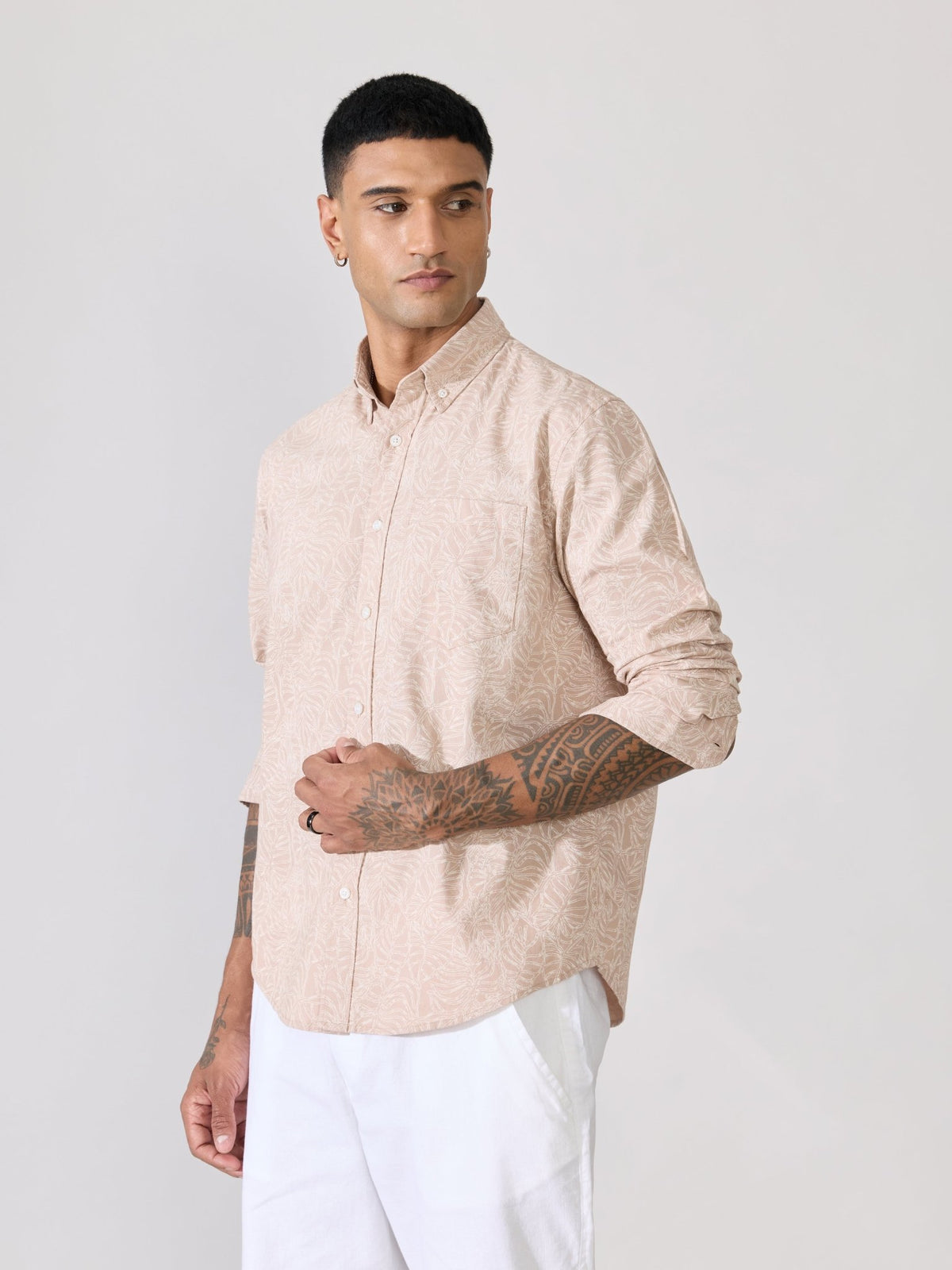 Nefilo - Oxford Printed Shirt - Beige - Espanshe