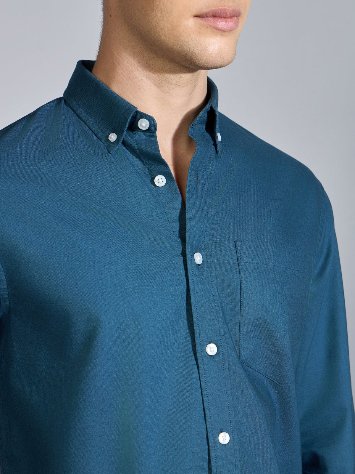 Orbit - Relaxed Fit Oxford Shirt With Elbow Patch - Peacock Blue - Espanshe