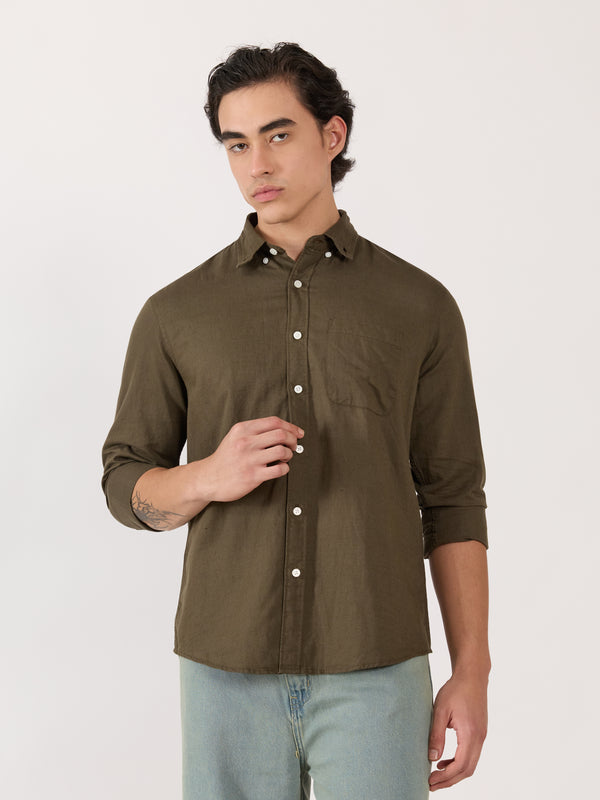 Taloko - Relaxed Linen Shirt - Olive Green