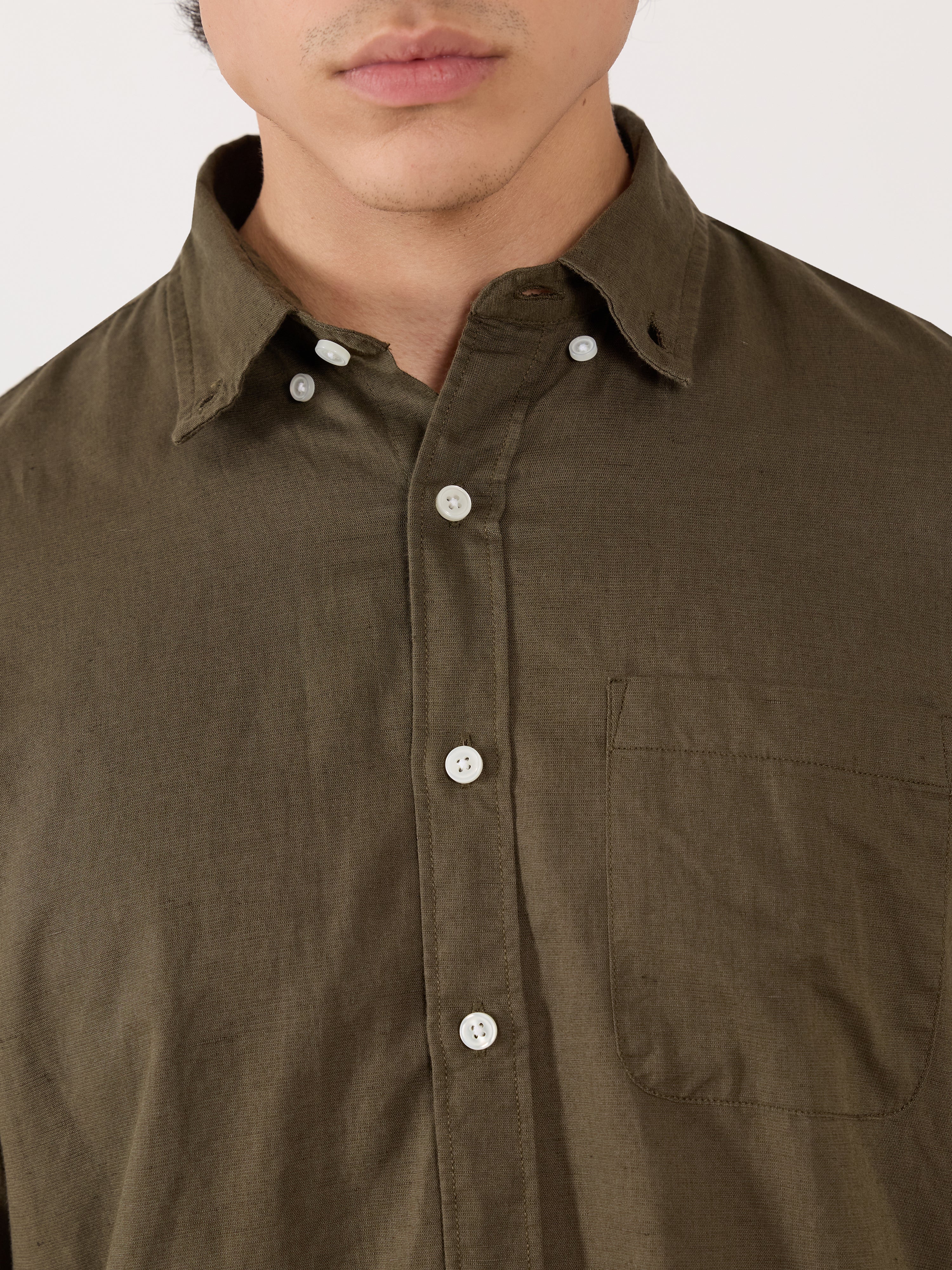 Men's Relaxed Linen Shirt - olive green