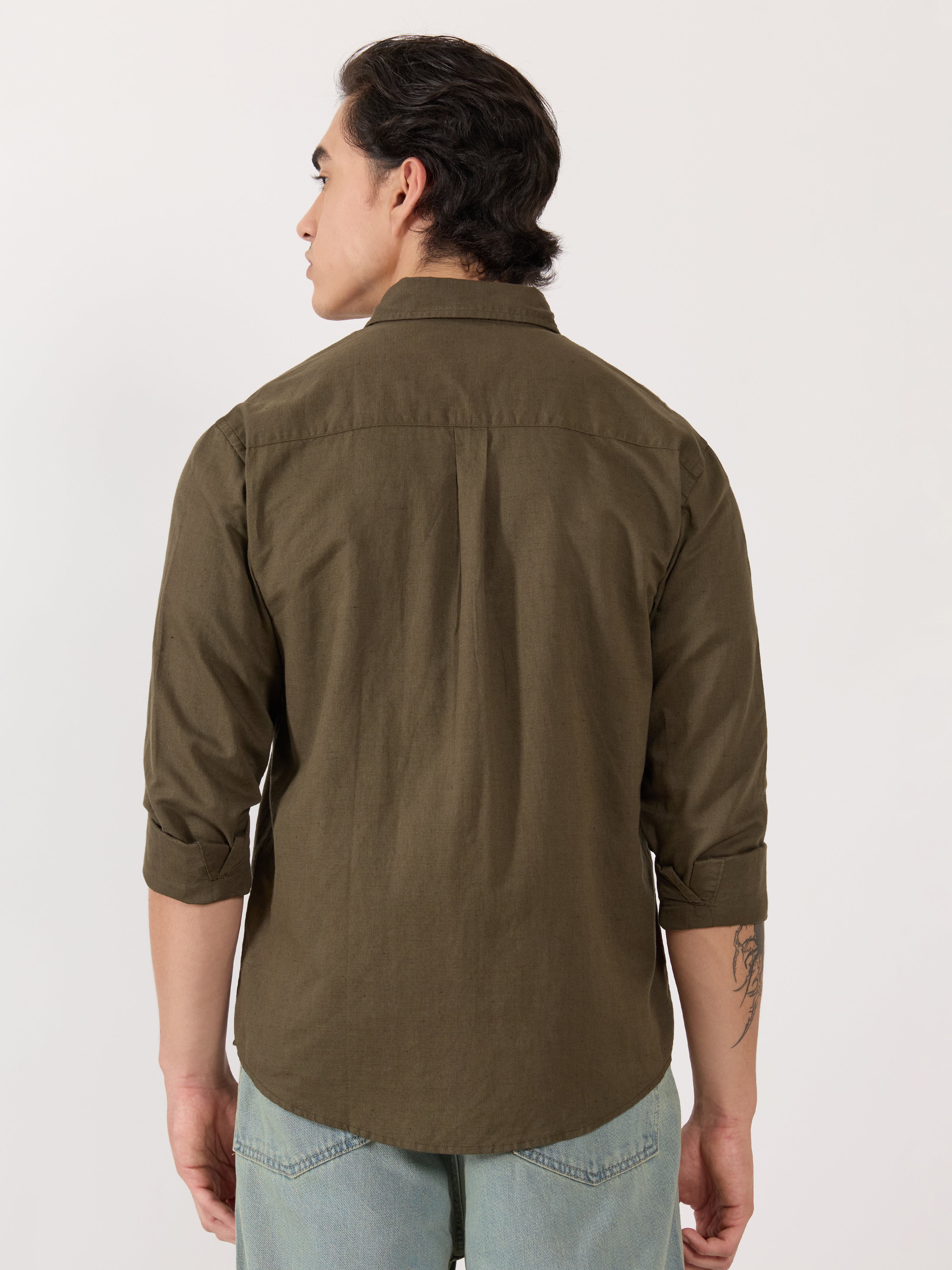 Men's Relaxed Linen Shirt - olive green