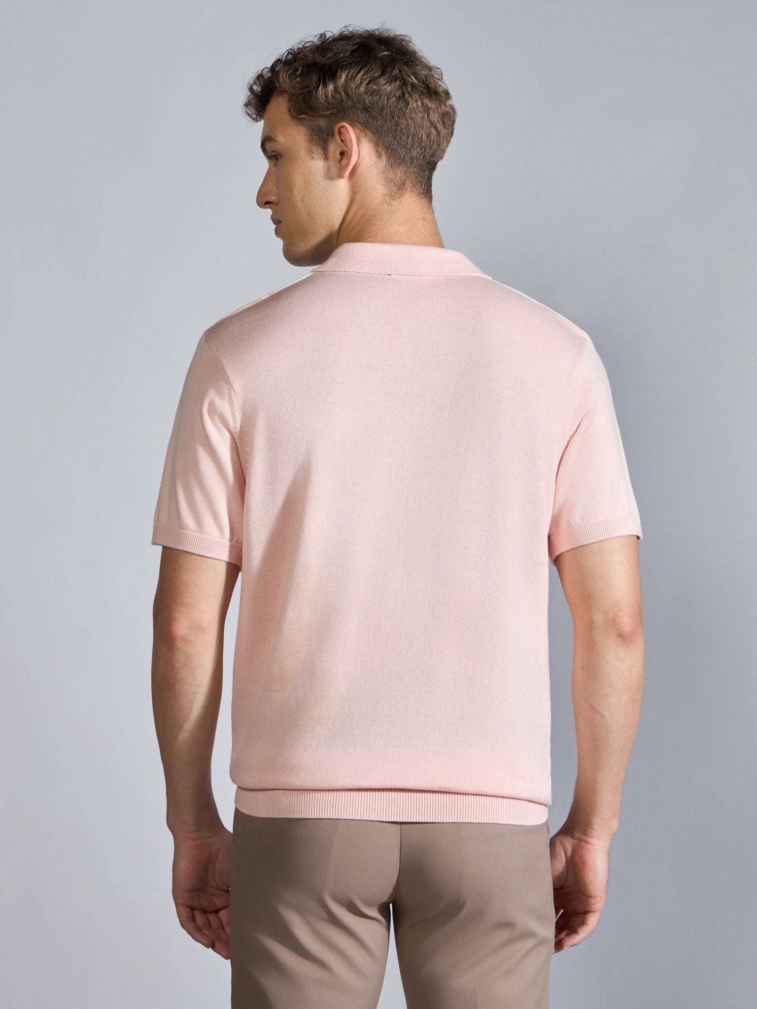 Kikeos-5 - Regular Fit Vertical Stripe Knit Polo T-Shirt - Pink - Espanshe