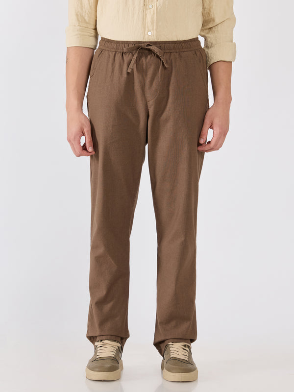 Grantham - Relaxed Fit Linen Joggers - Dark Brown