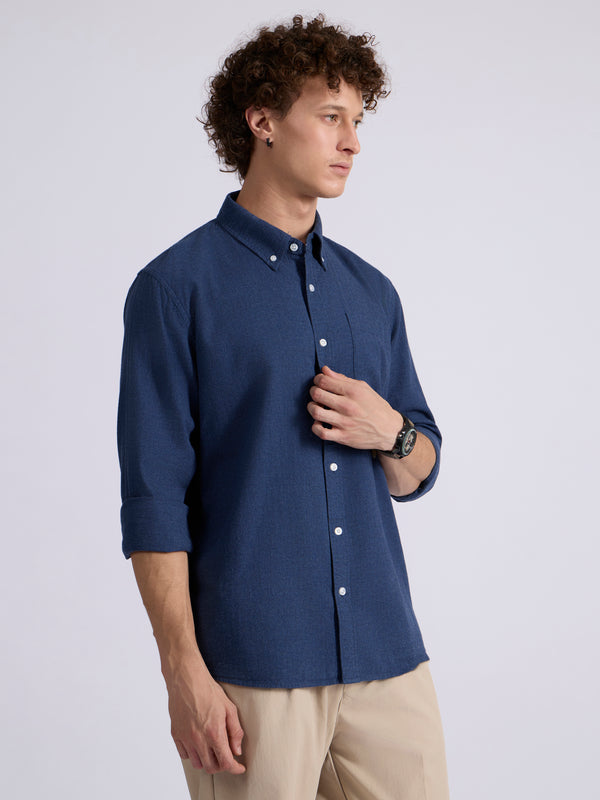 Garret - Brushed Plain Shirt - Navy Blue