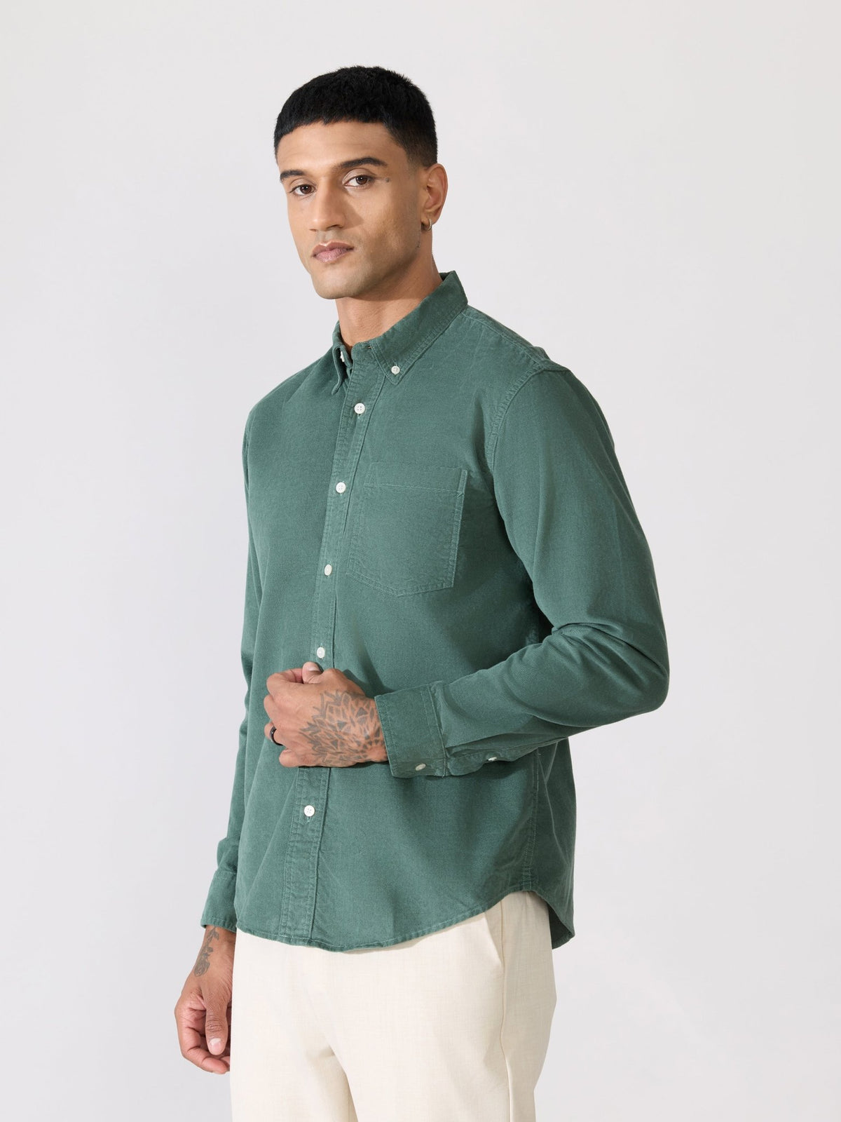 Kokamo - Relaxed Corduroy Shirt - Forest Green - Espanshe