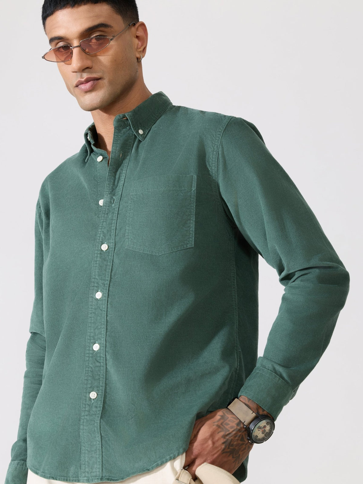 Kokamo - Relaxed Corduroy Shirt - Forest Green - Espanshe