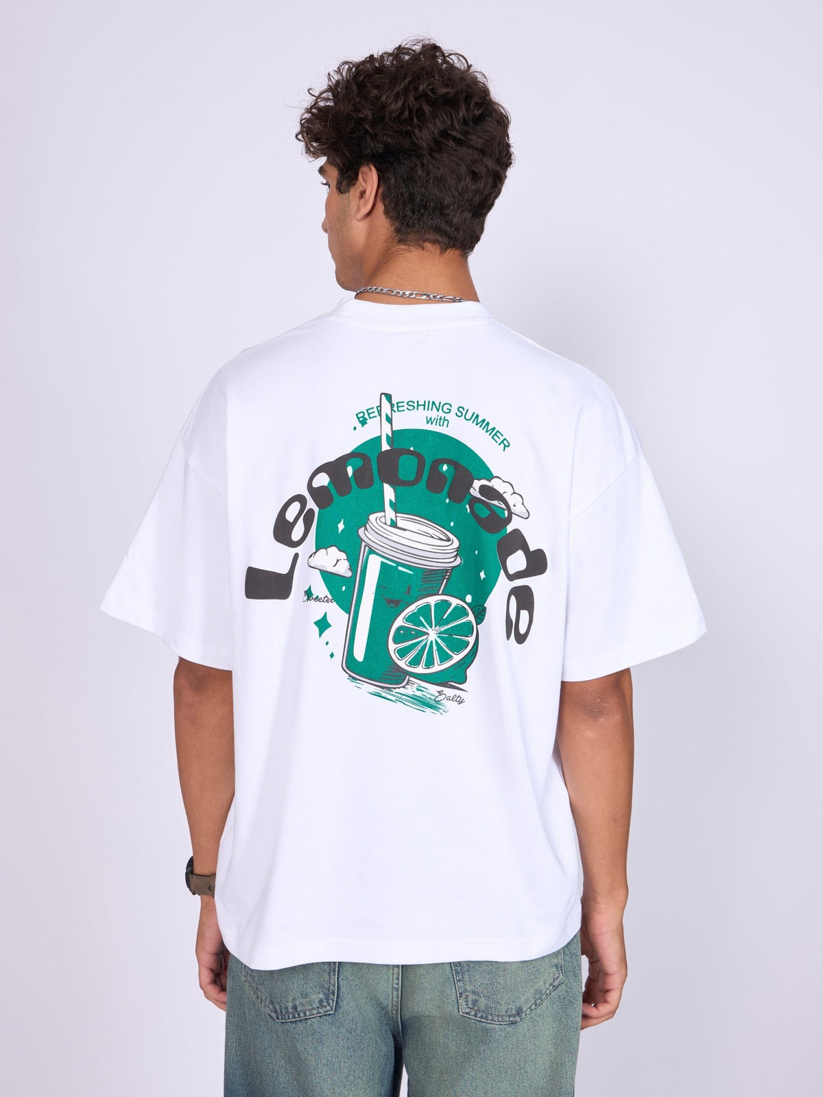 Everston - Lemonade Printed Baggy T-Shirt - White - Espanshe