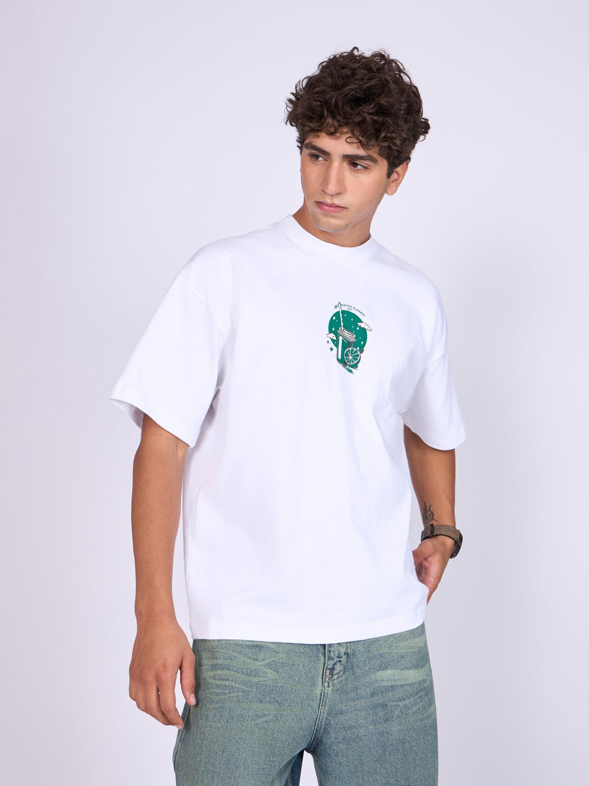 Everston - Lemonade Printed Baggy T-Shirt - White - Espanshe