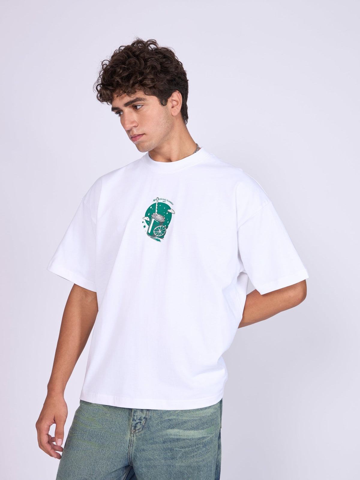 Everston - Lemonade Printed Baggy T-Shirt - White - Espanshe