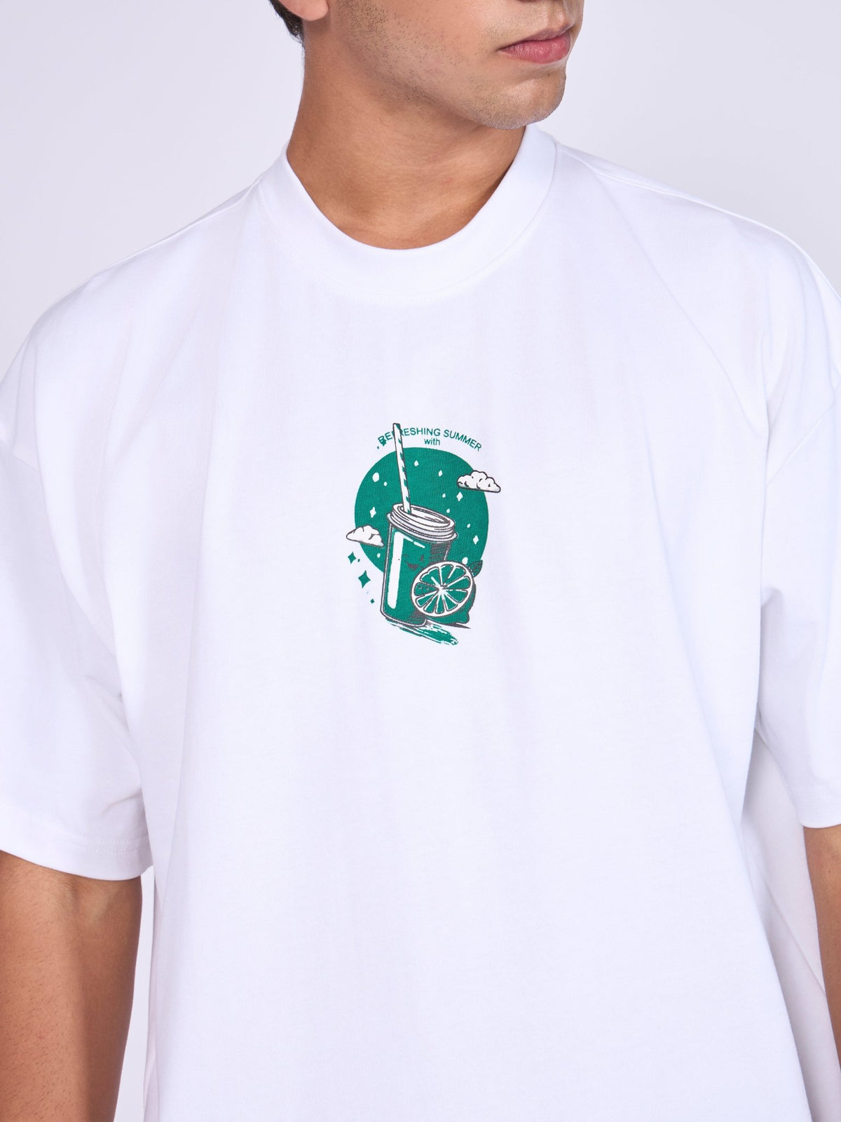 Everston - Lemonade Printed Baggy T-Shirt - White - Espanshe