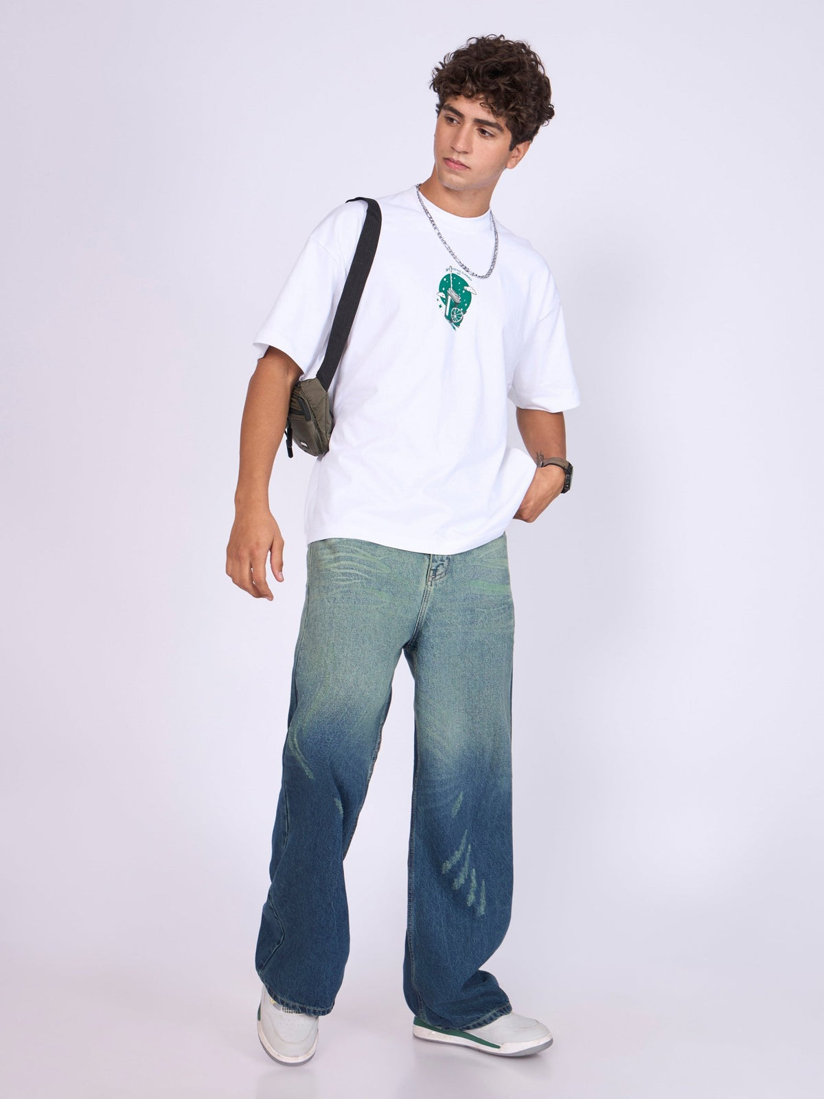 Everston - Lemonade Printed Baggy T-Shirt - White - Espanshe