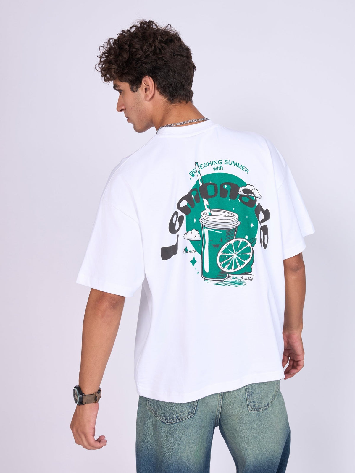 Everston - Lemonade Printed Baggy T-Shirt - White - Espanshe