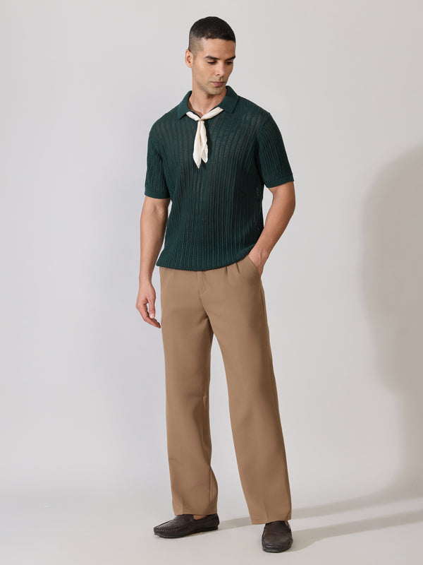 Regular Fit Open Knit Polo T-Shirt in green