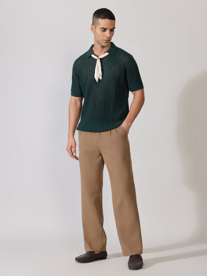 Regular Fit Open Knit Polo T-Shirt in green