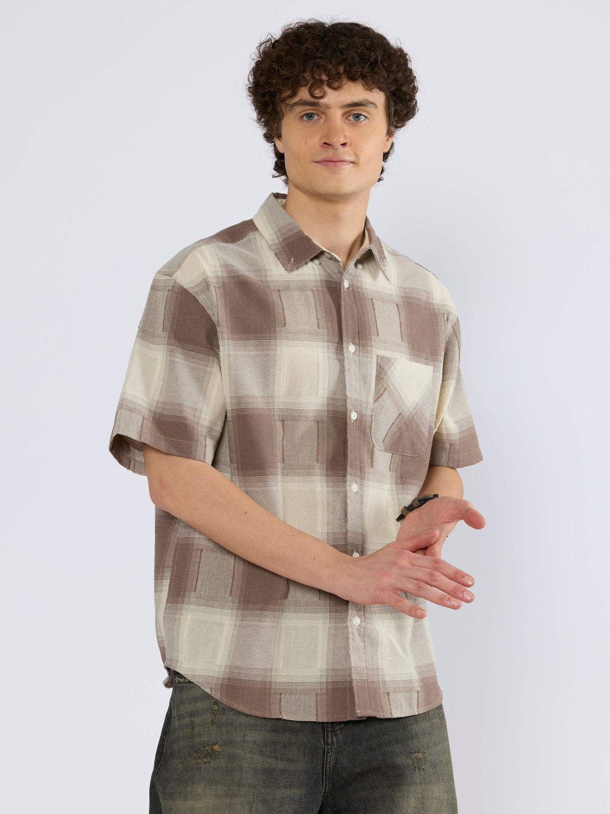 Orvar - Half Sleeve Checks Shirt - Brown - Espanshe