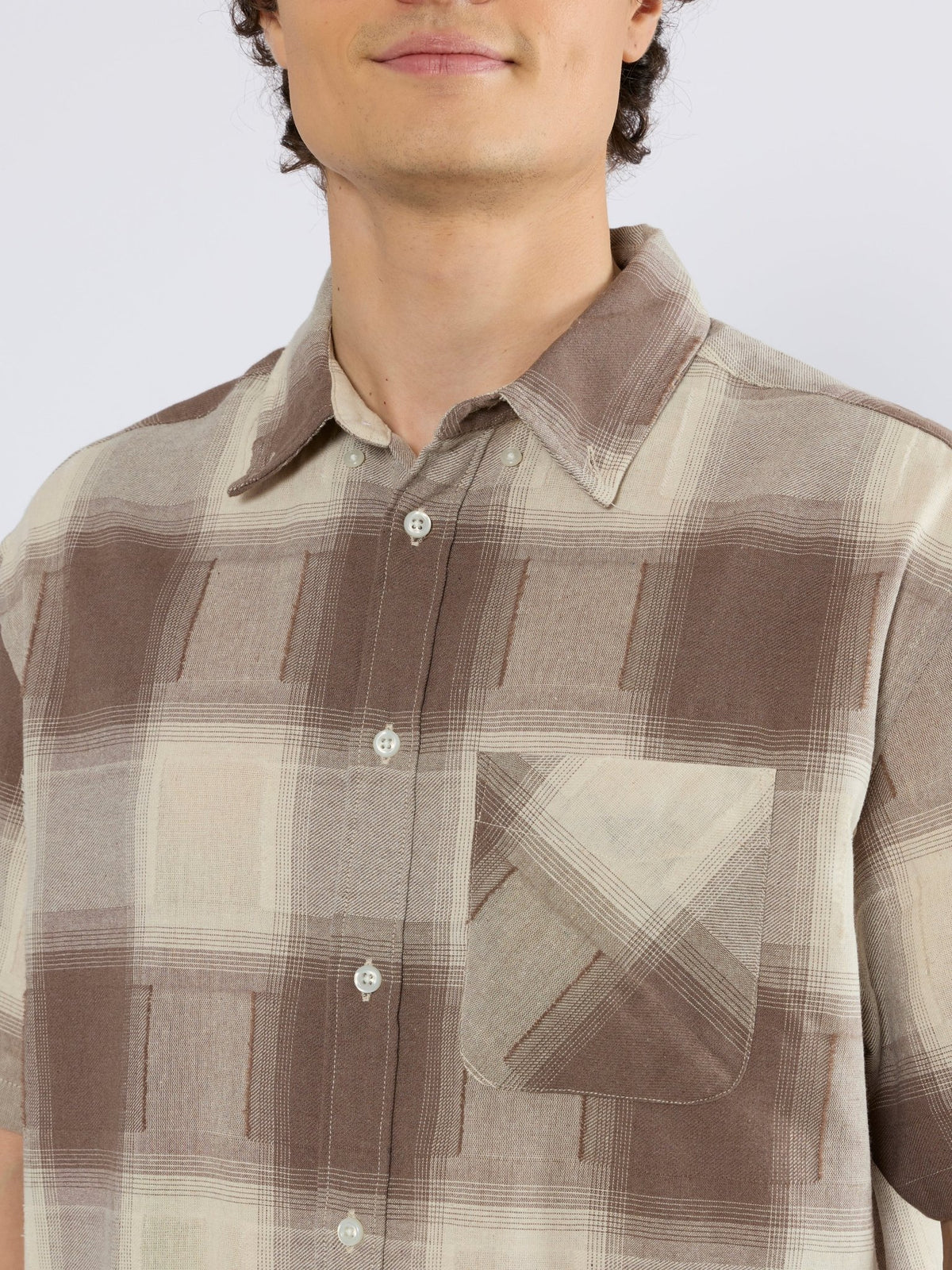 Orvar - Half Sleeve Checks Shirt - Brown - Espanshe