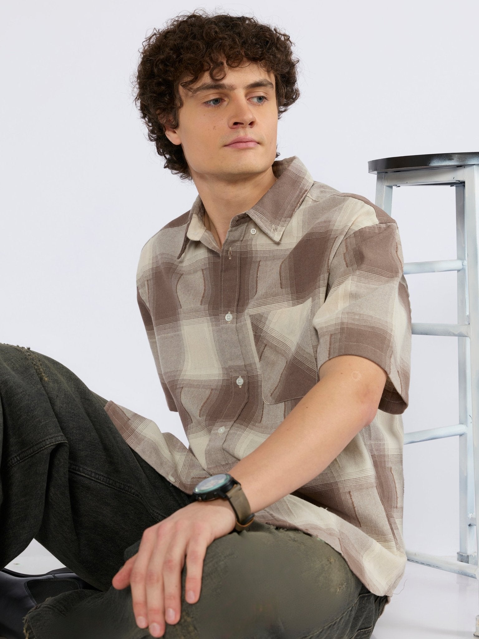 Orvar - Half Sleeve Checks Shirt - Brown - Espanshe