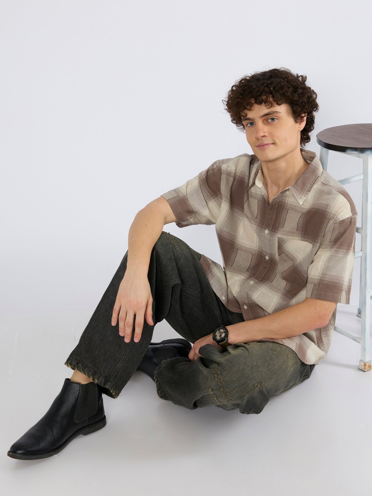 Orvar - Half Sleeve Checks Shirt - Brown - Espanshe