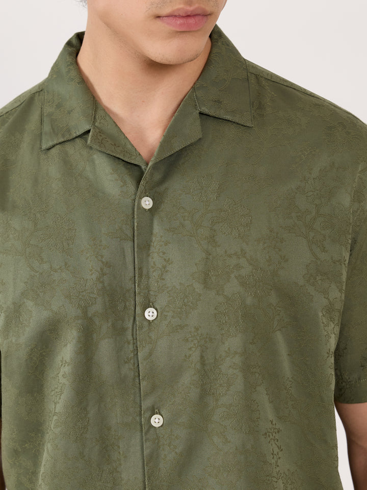 Men's Embroidered Cuban Collar Shirt - green