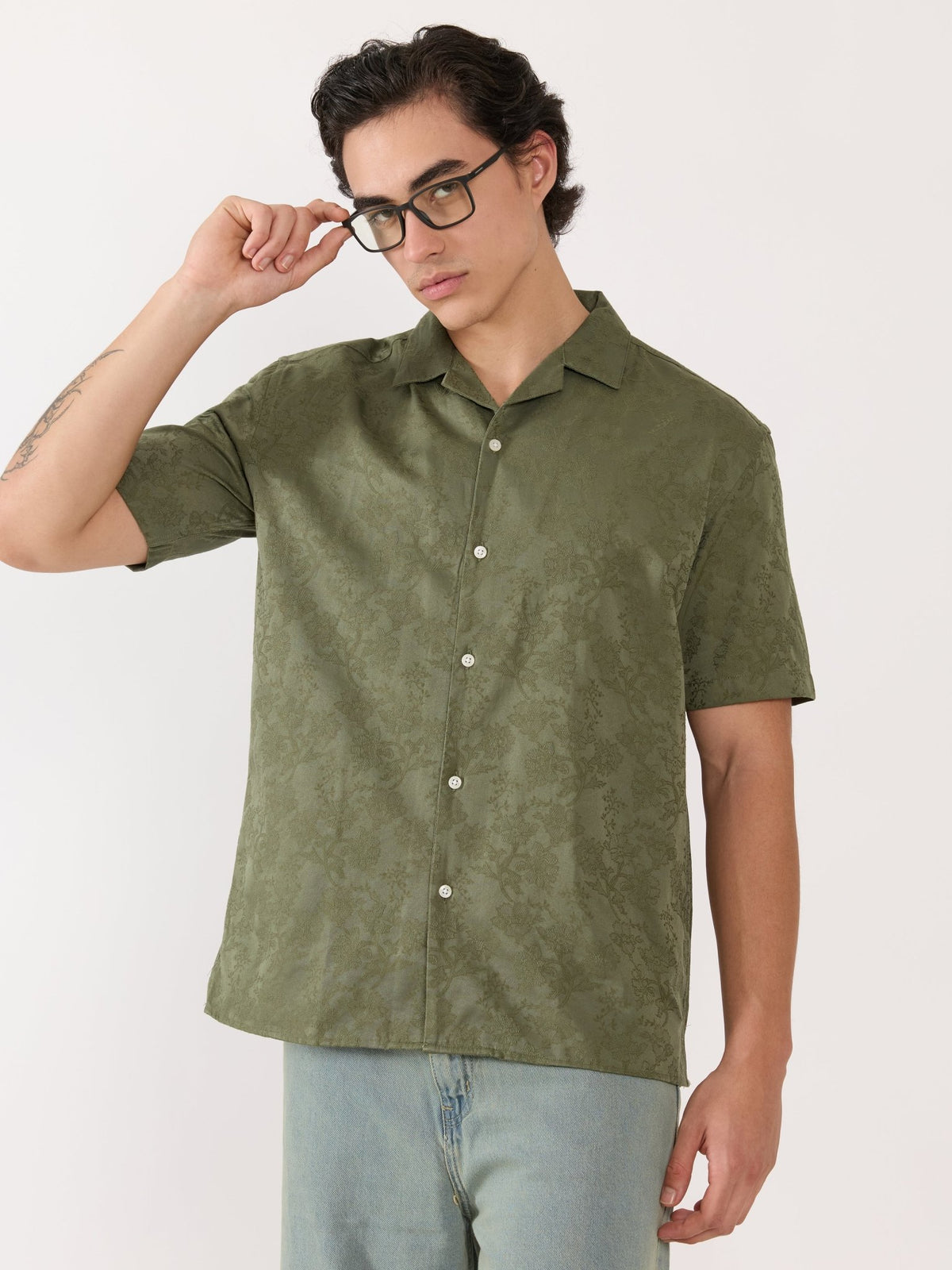 Pova - Embroidered Cuban Collar Shirt - Green - Espanshe