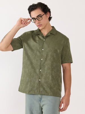 Men's Embroidered Cuban Collar Shirt - green