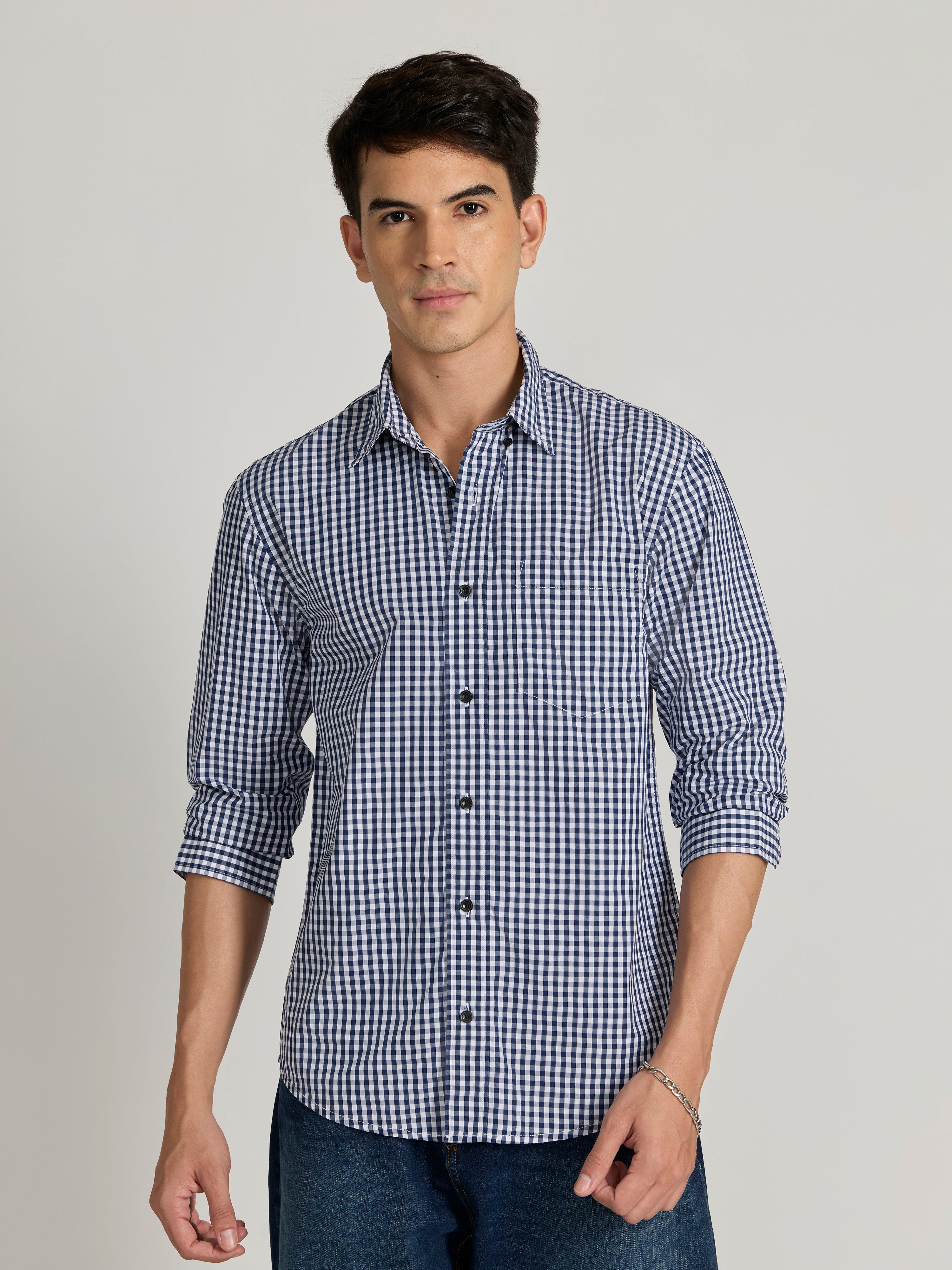 Men's Relaxed Fit Checks Shirt - Dark Blue
