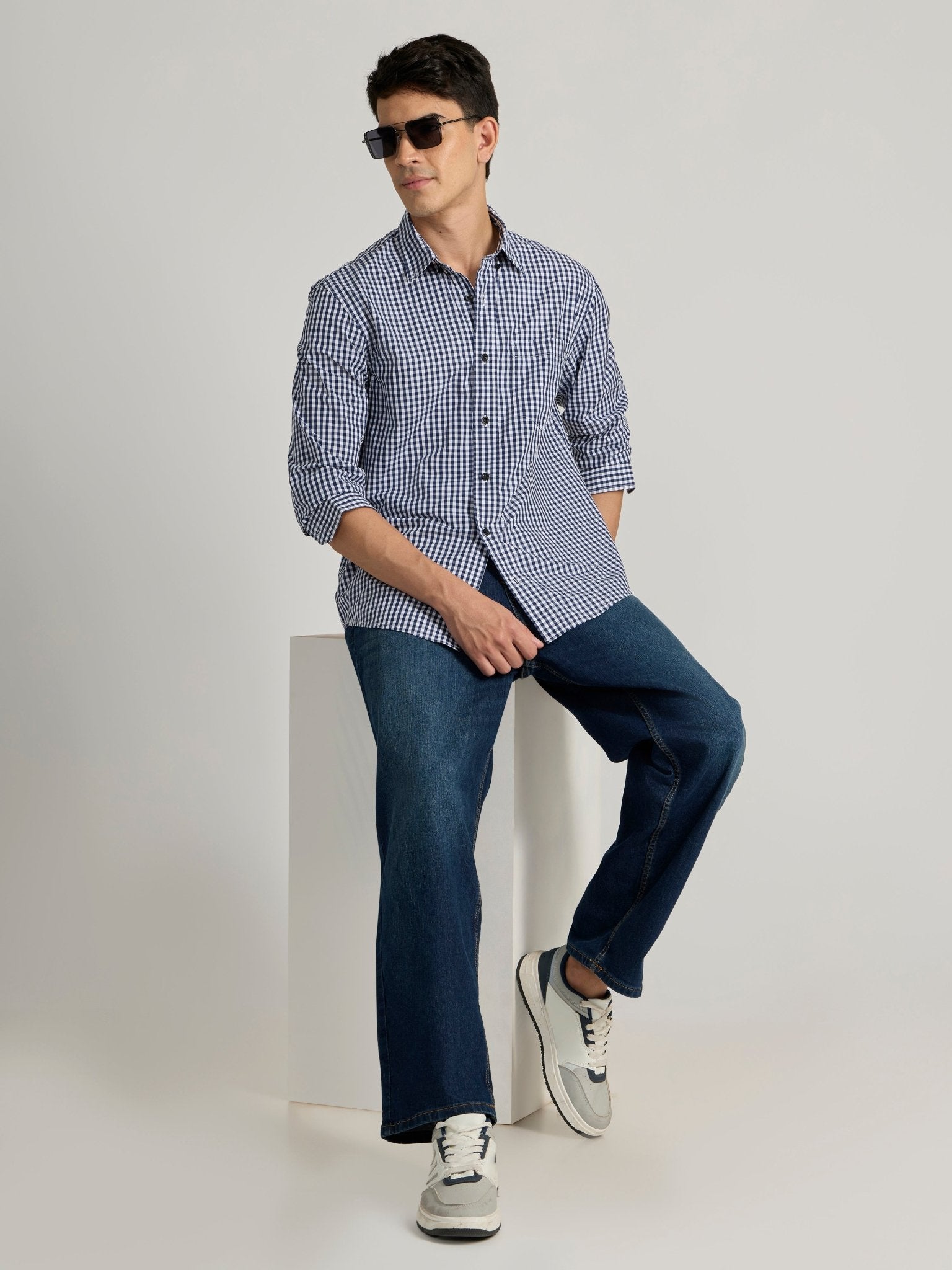 Torsten - Relaxed Fit Checks Shirt - Dark Blue - Espanshe