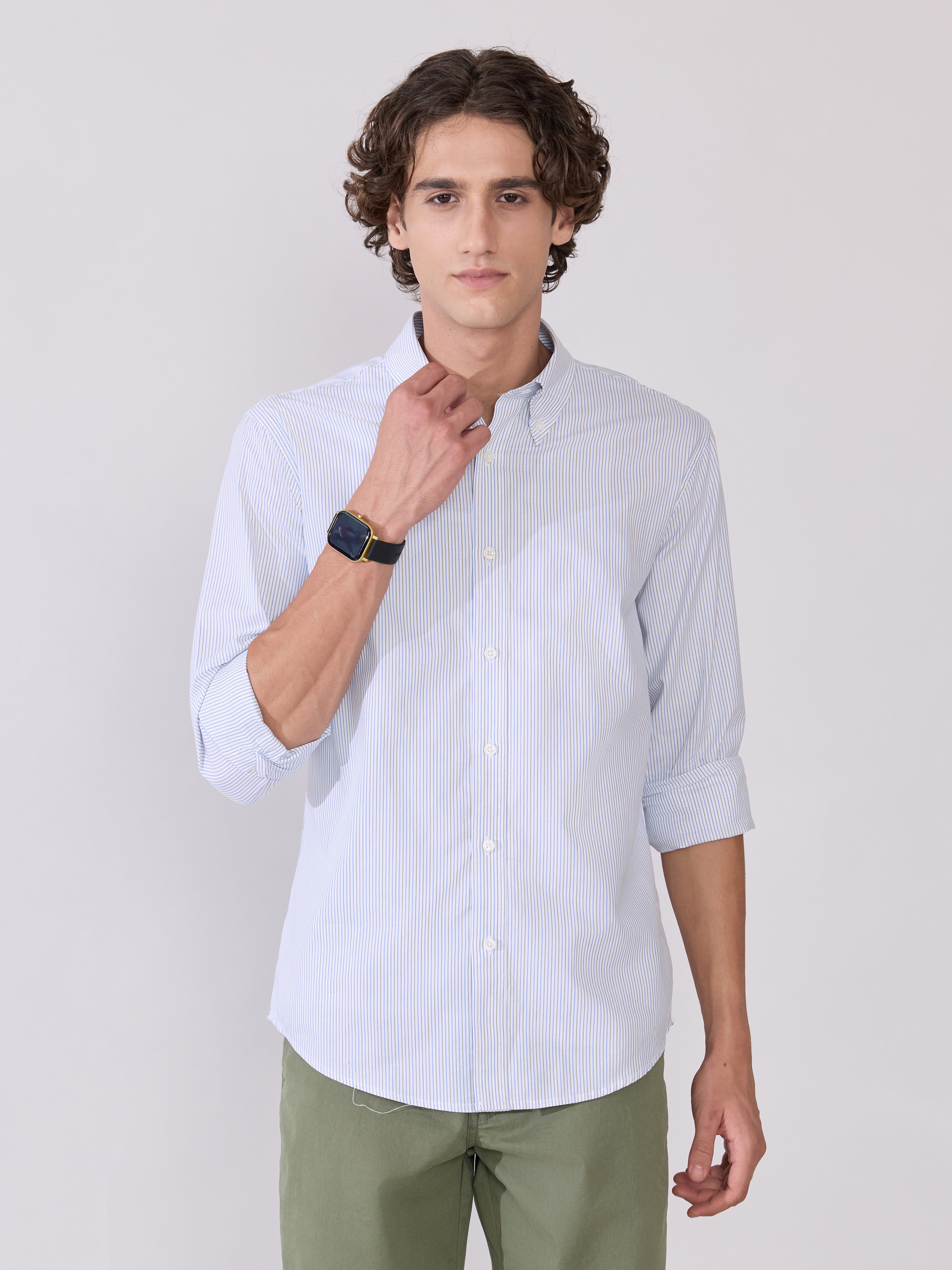 Erzela - Smart Fit Striped Shirt - Olive